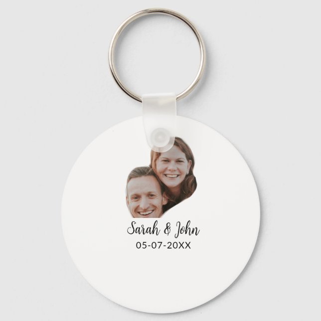 Couple face photo add name date simple wedding  schlüsselanhänger (Vorderseite)