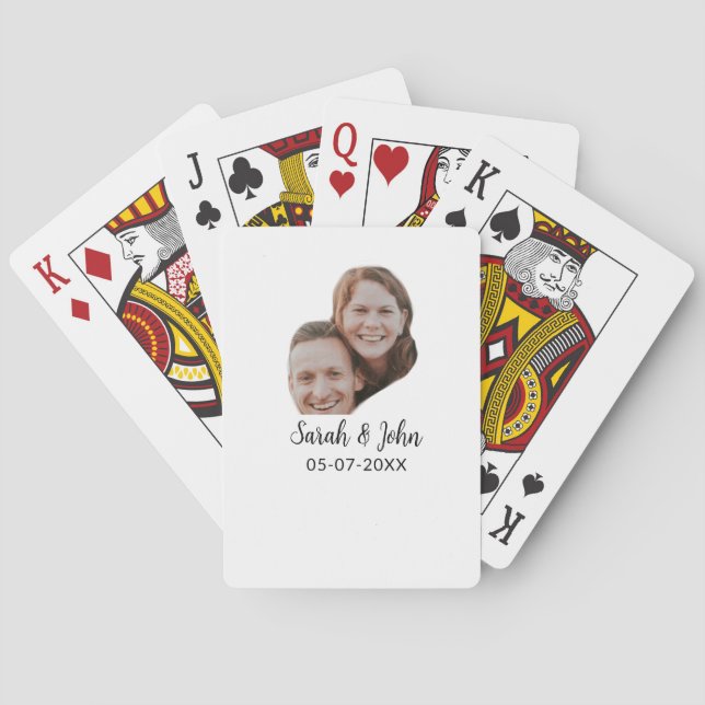 Couple face photo add name date simple wedding  spielkarten (Rückseite)