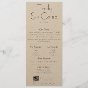 Couple Facts Rustic Simple Wedding Programme & Men