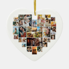 Couple Family Heart Shaped Photo Collage Keramik Ornament