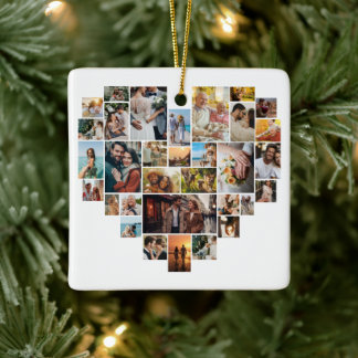 Couple Family Heart Shaped Photo Collage  Keramikornament