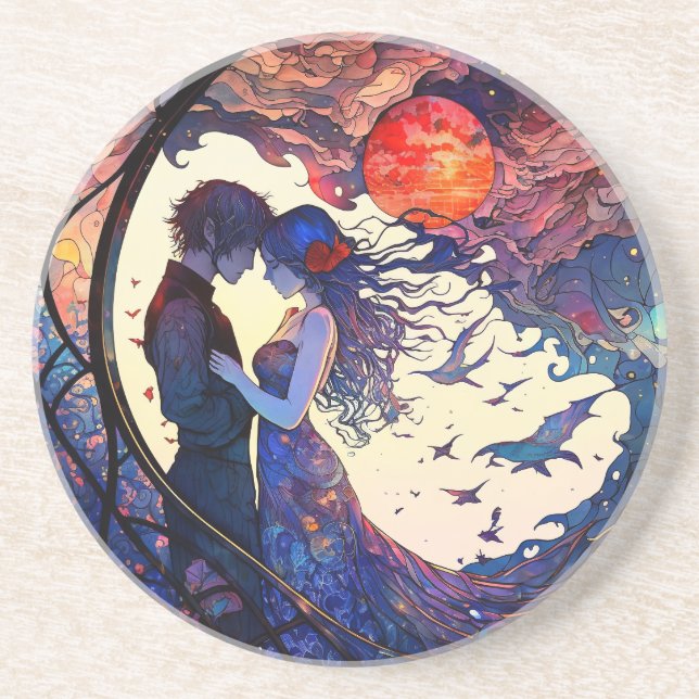 Couple Faux Verre Stained Glass Dessous de Verre e (Devant)