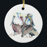 Couple First Christmas Ornament Pelicans<br><div class="desc">Dieses elegante Acryl-Weihnachtsschmuck ist ein Geschenk für Jungvermählte oder Jubiläumsfeiern, mit Namen und Hochzeitstag auf der Rückseite, mit einer Nachbildung meiner ursprünglichen pelikanischen Kunst. Ihr Set in einem lustigen, handgeschriebenen Typografie auf einem soliden, roten Hintergrund. Passen Sie dieses runde Ornament mit Ihren Namen an, um einen einzigartigen Sake für ein...</div>