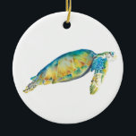 Couple First Christmas Ornament Sea Turtle<br><div class="desc">Dieses elegante Acryl-Weihnachtsschmuck ist ein Geschenk für Jungvermählte oder Jubiläumsfeiern, mit Namen und Hochzeitstag auf der Rückseite, mit einer Nachbildung meiner originalen Meeresschildkrötenkunst. Ihr Set in einer lustigen Hand, die Typografie auf einem soliden, roten Hintergrund zeigt. Passen Sie dieses runde Ornament mit Ihren Namen an, um einen einzigartigen Sake für...</div>