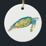 Couple First Christmas Ornament Sea Turtle<br><div class="desc">Dieses elegante Acryl-Weihnachtsschmuck ist ein Geschenk für Jungvermählte oder Jubiläumsfeiern, mit Namen und Hochzeitstag auf der Rückseite, mit einer Nachbildung meiner originalen Meeresschildkrötenkunst. Ihr Set in einer lustigen Hand, die Typografie auf einem soliden, roten Hintergrund zeigt. Passen Sie dieses runde Ornament mit Ihren Namen an, um einen einzigartigen Sake für...</div>