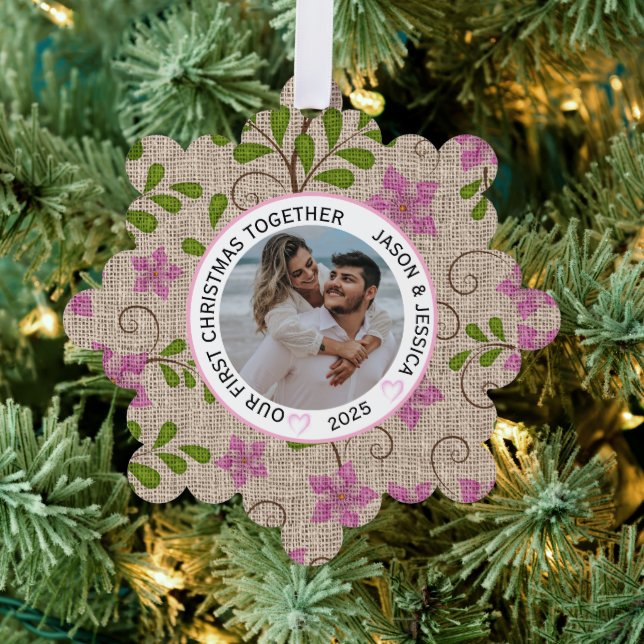 Couple First Christmas Pink Floral Ornament Karte (Insitu (Baum))