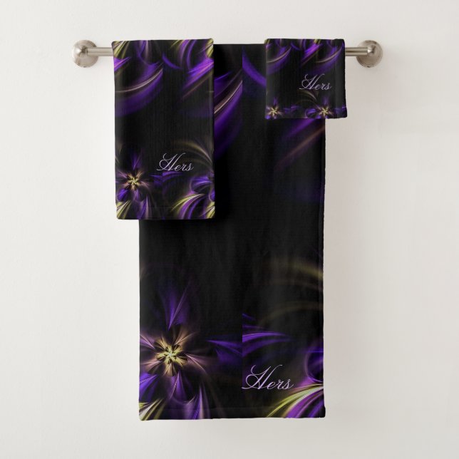 Couple Floral Black Yellow Lila Badhandtuch Set (Insitu)