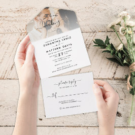 Couple Foto Bohemisch Minimalistische Hochzeit All In One Einladung