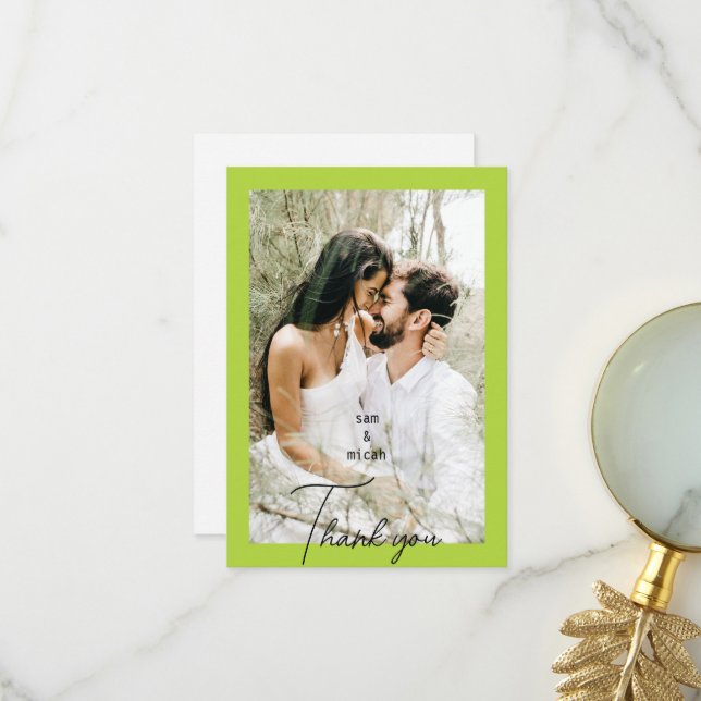 Couple Foto Chartreuse Wedding Blank Vielen Dank I Dankeskarte (Vorderseite/Rückseite Beispiel)