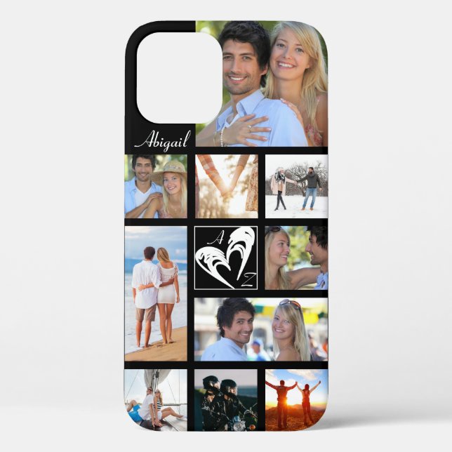 Couple Foto Collage Heart Liebe initialisiert Farb Case-Mate iPhone Hülle (Rückseite)