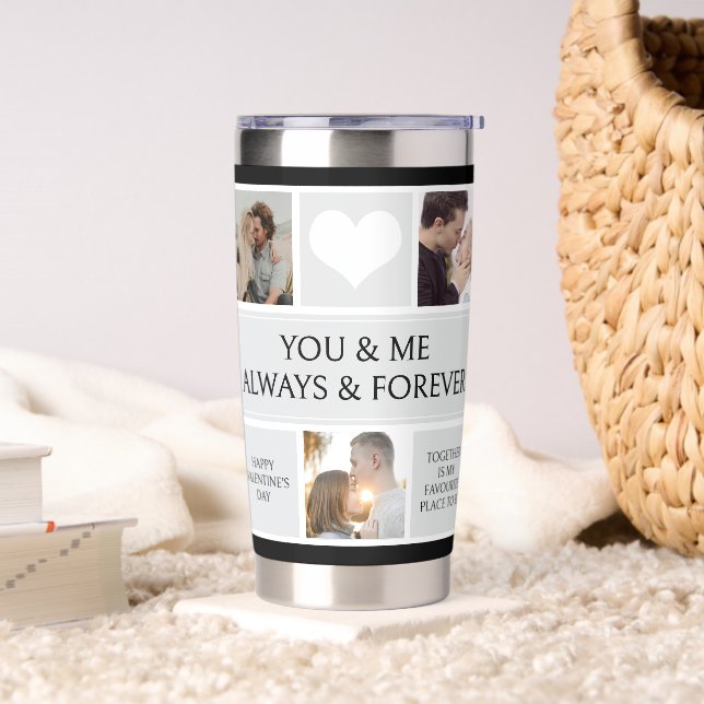 Couple Foto Collage Valentine Black Water Flasche Thermobecher (Wohnzimmer)