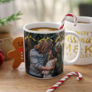 Couple Foto Monogram Mistletoe Weihnachtsfeier Tas Kaffeetasse