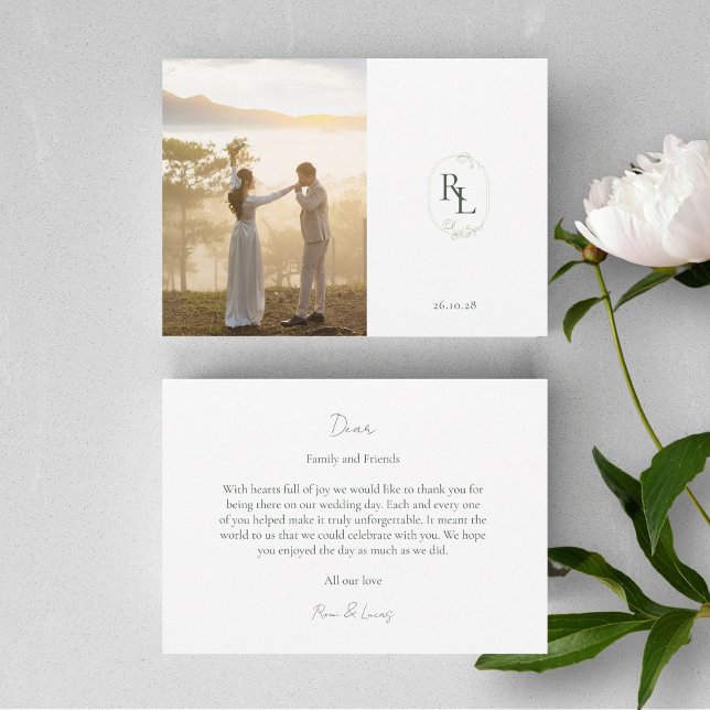 Couple Foto Monogram Wedding Flat Dankeschön Card Dankeskarte (Von Creator hochgeladen)