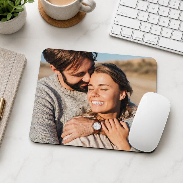 Couple Foto Newlyweds Mousepad (Personalized couple photo mouse pad for office desks, home workspaces, and daily use.)