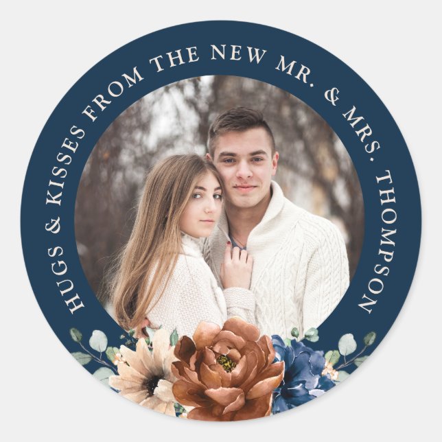 Couple Foto personalisierbare Hochzeit danke Ihnen Runder Aufkleber (Vorderseite)