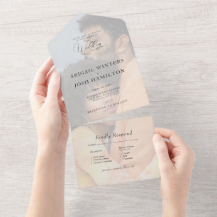 Couple Foto Sky Blue Modern Wedding All In One Einladung