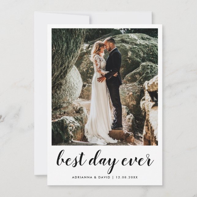 Couple Foto Wedding Best Day Ever Modernes Script Dankeskarte (Vorderseite)