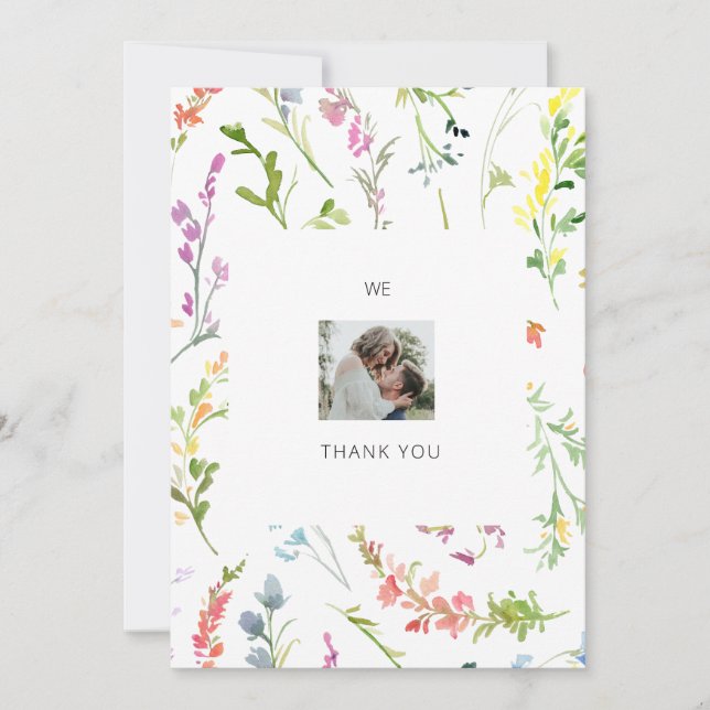 Couple Foto Wedding Wildblume Vielen Dank Dankeskarte (Vorderseite)