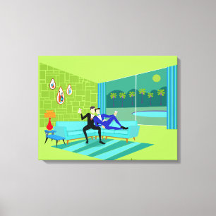Couple gai romantique rétro en toile étirée