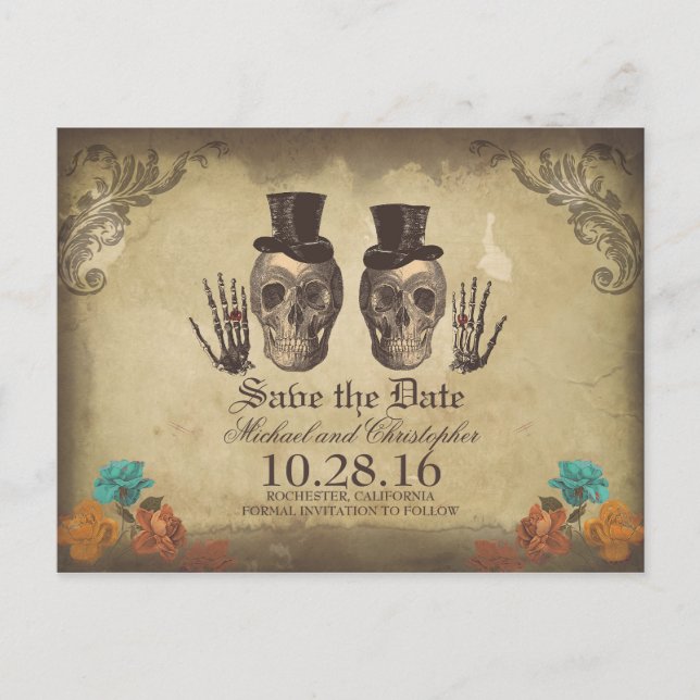 Couple gay - Squelettes Gothique Carte de Faire-Pa (Devant)