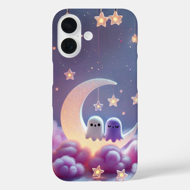 Couple Ghost on Moon Design iPhone 16 Hülle (Rückseite)