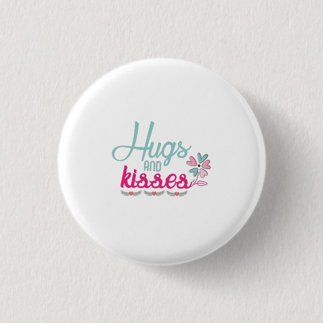 Couple Gift Hugs and Kisses Blume Button (Vorderseite)
