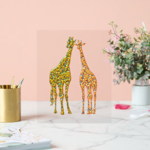 Couple Giraffe Gold Art Akryllisches Zeichen Acrylschild