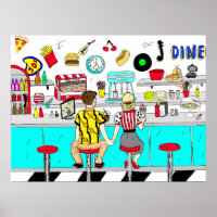 Couple Holding Hand Retro Nostalgic Fifties Diner