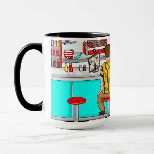 Couple Holding Hands in Diner aus den 50er Jahren Tasse (Links)