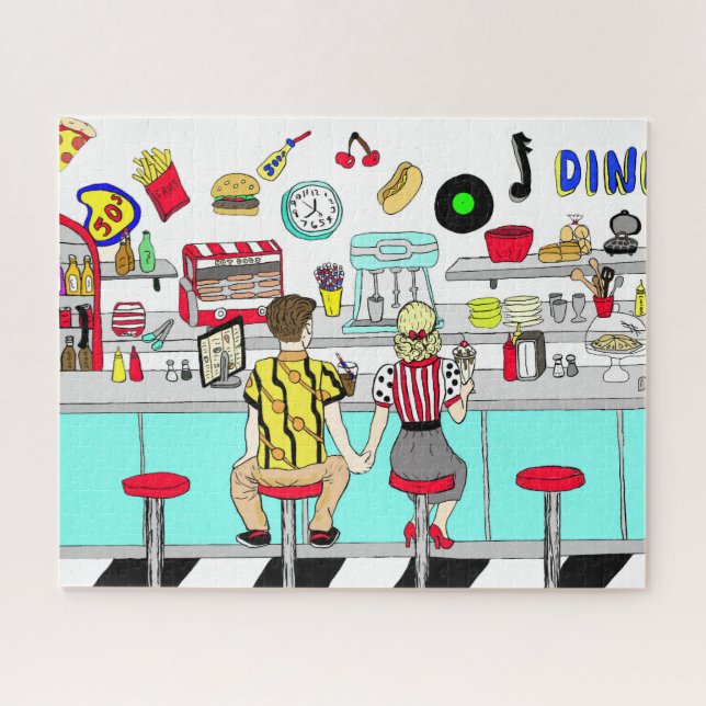 Couple Holding Hands in Diner der 1950er Jahre   (Horizontal)