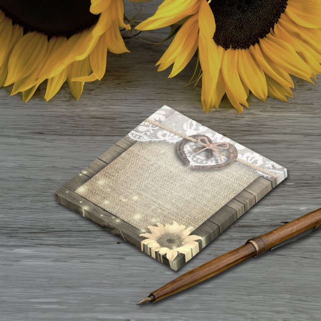 Couple Horseshoe Heart Lace Sunflower Wood Wedding Post-it Klebezettel (Von Creator hochgeladen)