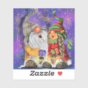 Couple Hugged Gnomes Singing Happy Christmas Song  Aufkleber