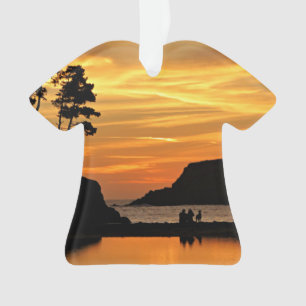 Couple & Hund Vivid Beach Sunset Silhouetten Ornament
