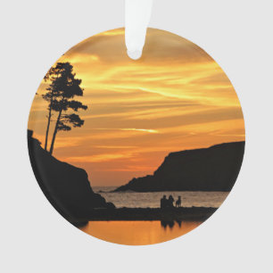 Couple & Hund Vivid Beach Sunset Silhouetten Ornament