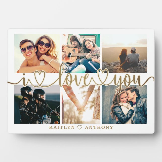 Couple I LIEBE YOU 6 Foto Collage Gold Fotoplatte (Vorderseite)