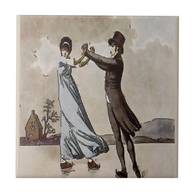 Couple Ice Skaten Tile, Dutch Look, Personalize Fliese (Vorderseite)
