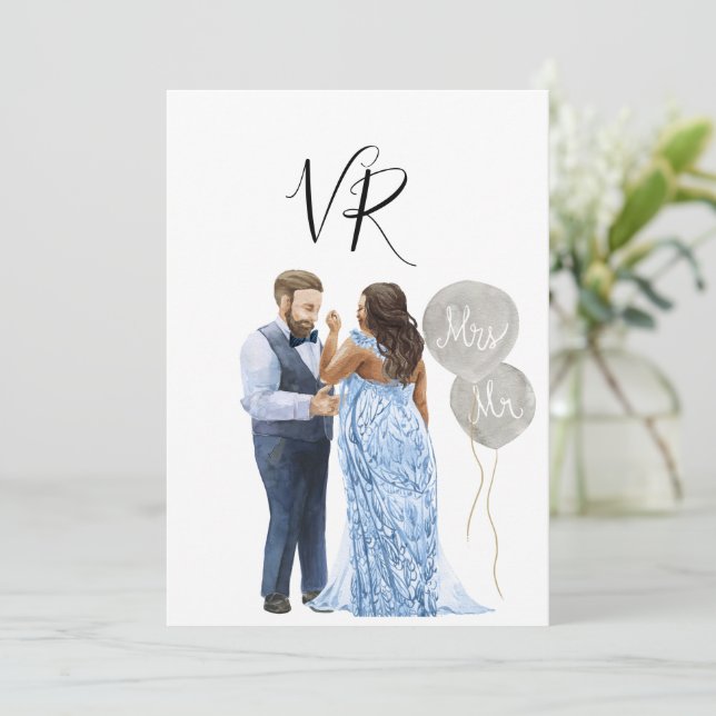 Couple Interracial Illustré Save The Date (Debout devant)