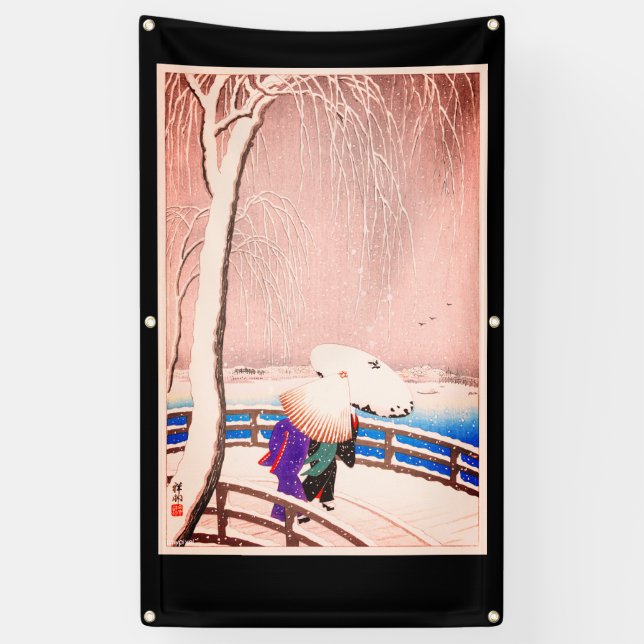 COUPLE JAPONAIS EN BOIS DE NEIGE IMPRIMER Bannière (Vertical)