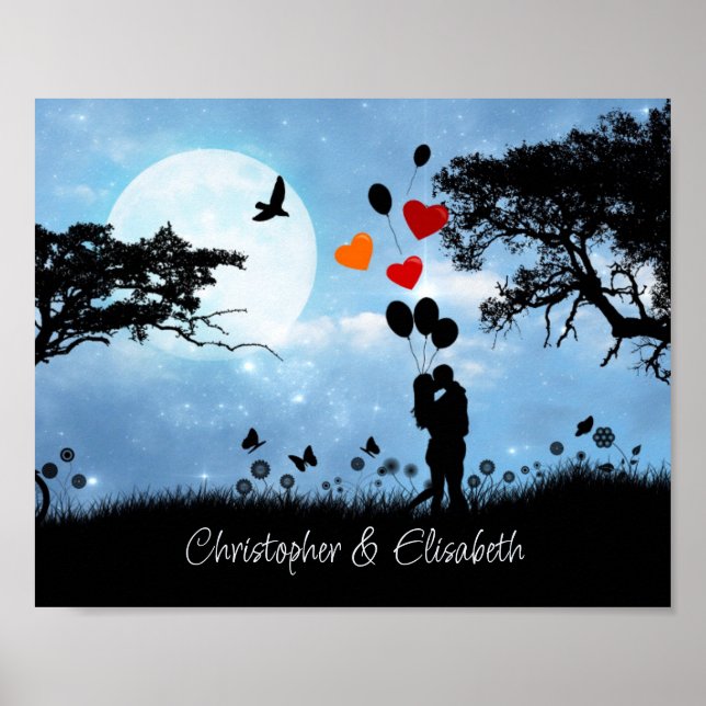 Couple Kissing Romantic Moonlight Personalisiert Poster (Vorne)