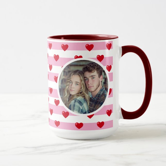 Couple Liebe Hearts Stripe | Valentinstag Foto Tasse (Rechts)