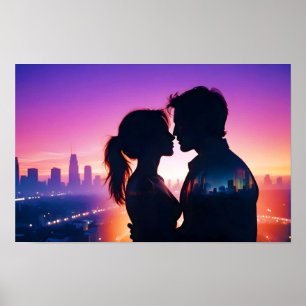 Couple Liebe Romantische Sonnenuntergang Silhouett Poster