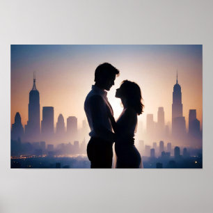 Couple Liebe Romantische Sonnenuntergang Silhouett Poster