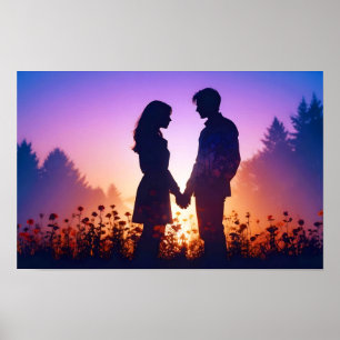 Couple Liebe Romantische Sonnenuntergang Silhouett Poster