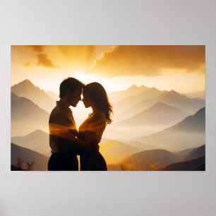 Couple Liebe Romantische Sonnenuntergang Silhouett Poster