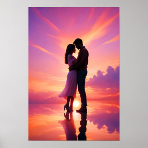Couple Liebe Romantische Sunset Silhouette Beautif Poster