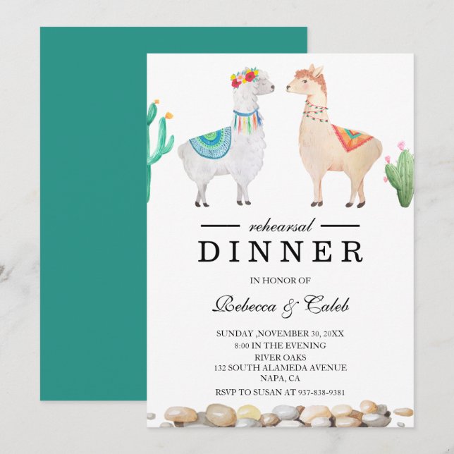 Couple Llama Hochzeit Probe Dinner Einladung (Vorne/Hinten)