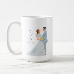 Couple Mariage gris bleu Mug personnalisé w Date