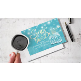 Couple Mason Jar Blue Floral Wedding retten das Da Postkarte