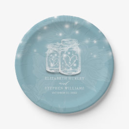 Couple Mason Jar String Lights Blue Floral Wedding Pappteller