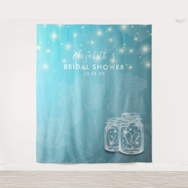 Couple Mason Jars Floral Brautparty Hintergrund Wandteppich (Vorderseite)